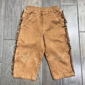 Le Top Baby Faux Suede Fringe Western Pants 24M Brown Star Detail